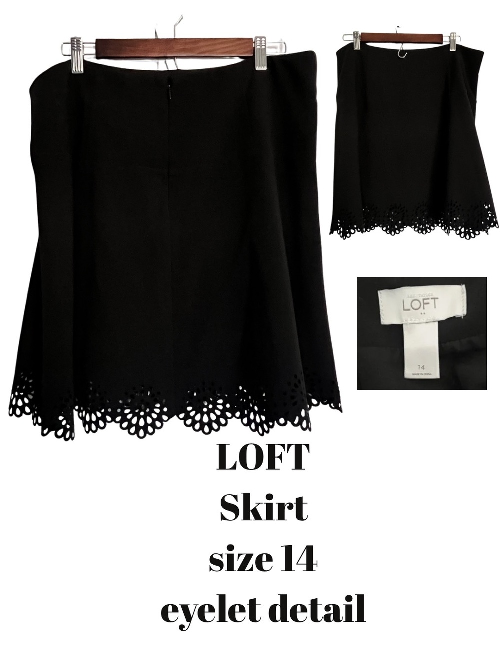 LOFT Black A-Line Skirt with Eyelet Hem